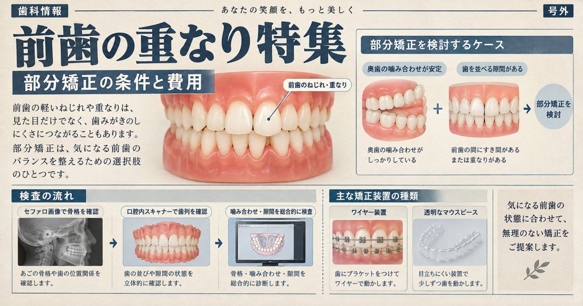 前歯の重なりを直す矯正方法｜部分矯正で対応できる条件と費用